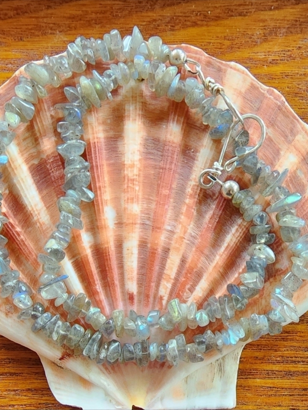 Labradorite & Sterling Silver Genuine Natural Polished Rainbow Nugget Beads 19"
